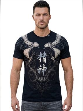 Key Closet Totem Hawks Men’s Black Cotton Short Sleeve Shirt Size Small